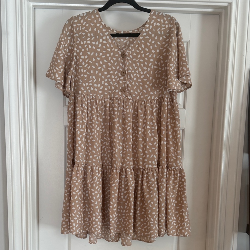 Beige And White Dot Tiered Babydoll Dress